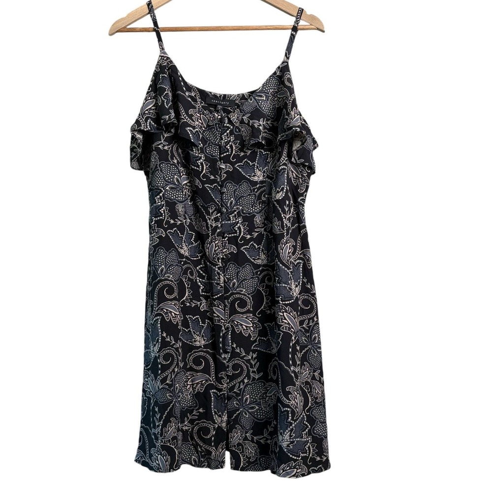SANCTUARY Anthropolgie Dress Black Floral Sz Medium Adjustable Ruffle Sleeveless
